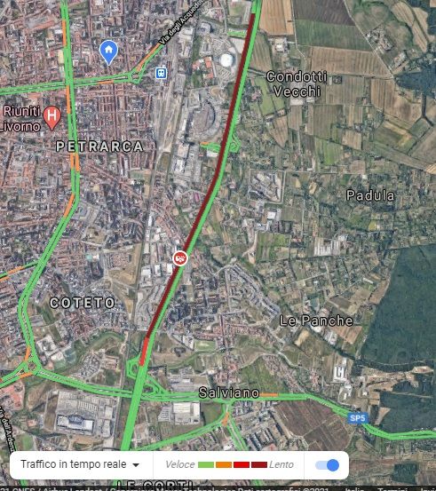 variante traffico linea rossa da Livorno centro a Livorno Sud