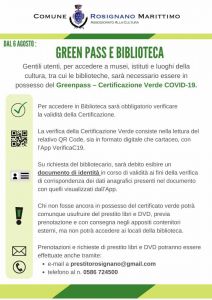 Rosignano, Green pass e biblioteca le modalita’ per accedere ai servizi dal 6 agosto