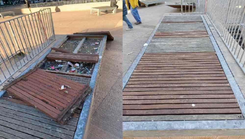 Piazza Attias, già sistemata la panchina vandalizzata e usata come cestino