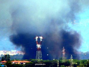 Collesalvetti, Incendio lungo lo scolmatore in zona interporto, chiuso tratto di Fi-Pi-Li e SP 555
