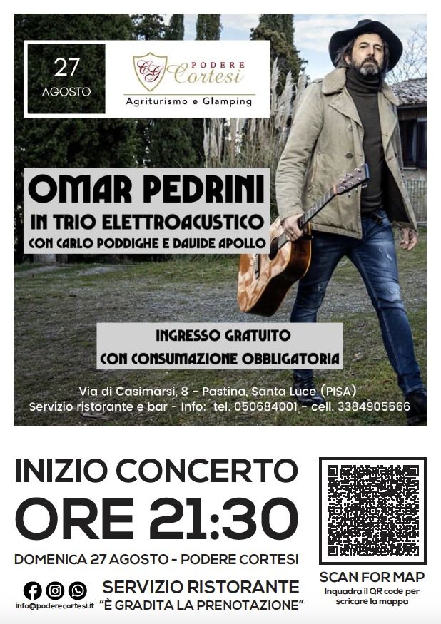 Domenica prossima concerto di Omar Pedrini al Podere Cortesi di Pastina