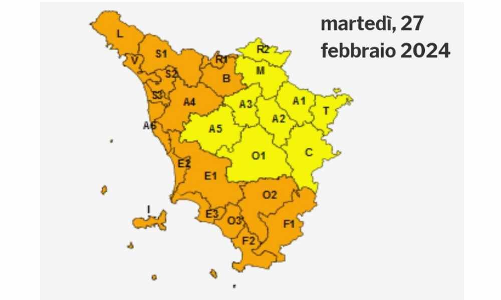 Maltempo, martedì allerta meteo Arancione