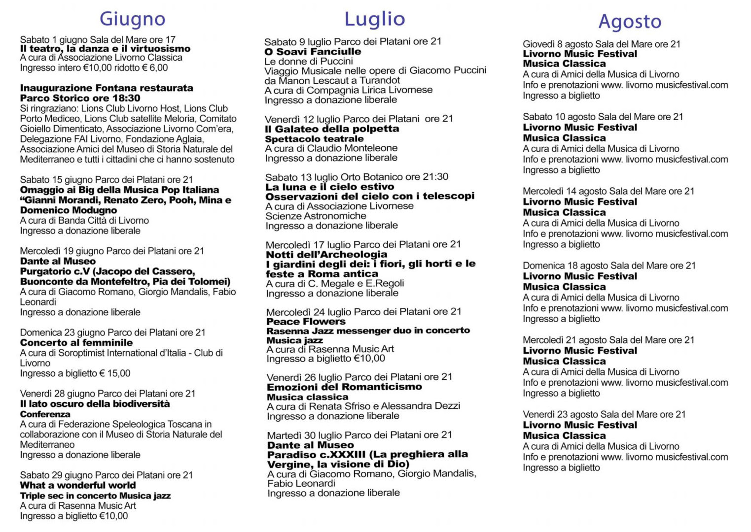 Estate al museo programma eventi e spettacoli giugno - settembre