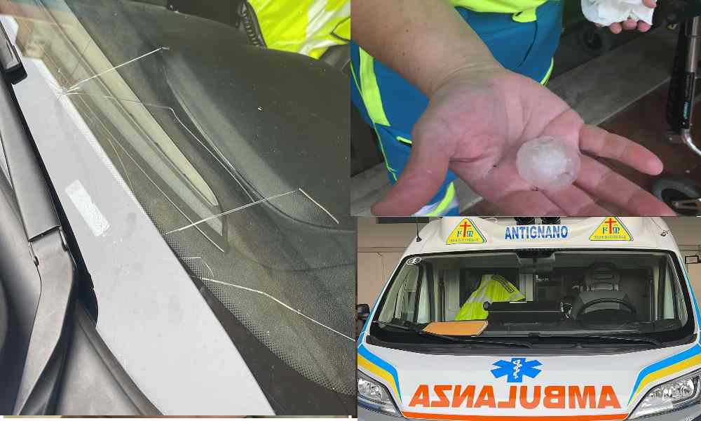 Grandine danneggia ambulanza della Misericordia di Antignano