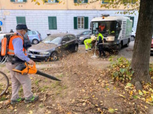 Forte vento e foglie a terra, spazzamento meccanico straordinario in tutta Livorno