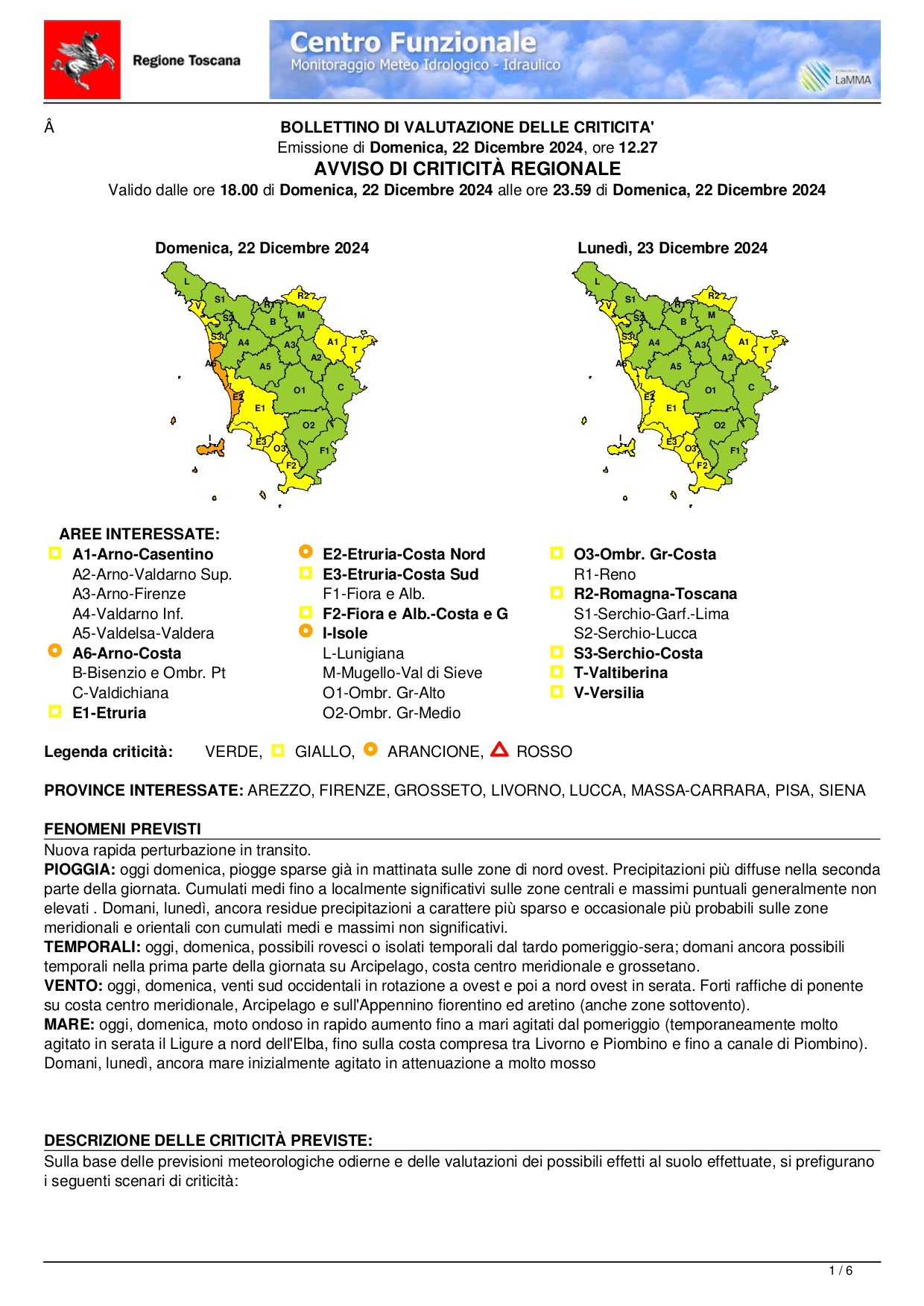 Mareggiate l'allerta meteo diventa arancione