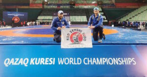 Due atleti del Senshi di Livorno ai campionati mondiali di Qazaq Kuresi 2025 a New Delhi (India)