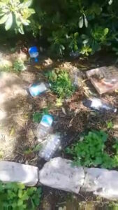 Viale Italia, rifiuti sparsi nelle aiuole davanti ai giochi dei bambini