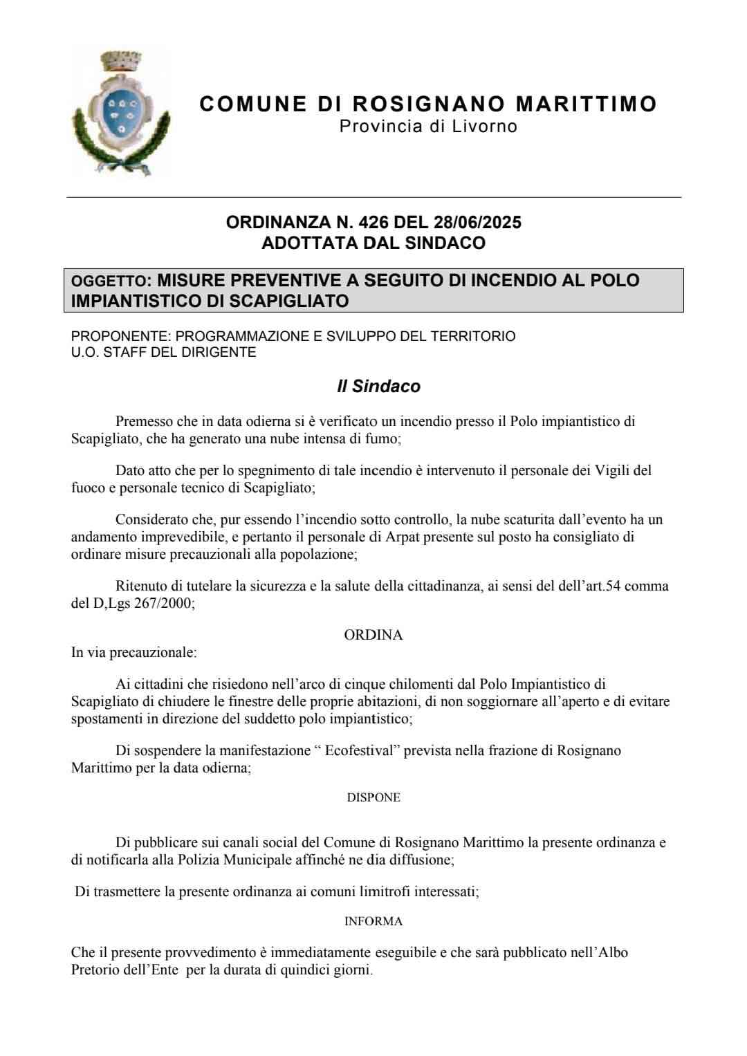 Incendio a Scapigliato, Marabotti ordina di stare chiusi in casa in un raggio di 5 chilometri e sospende l'ecofestival