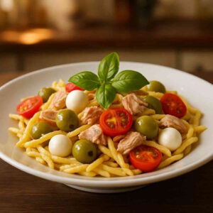 Ricette - Pasta Fredda con Pomodori, Olive, Mozzarella e Tonno: il Primo Estivo per Eccellenza