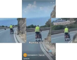 Uomo sui pattini spinge un carretto sul Romito, nuovo video virale su Livornogramm