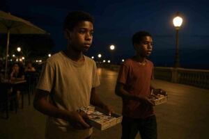 Infanzia negata: due ragazzini costretti a vendere di sera in strada alla Rotonda di Ardenza. Tra accendini e fazzoletti: il lato invisibile della città