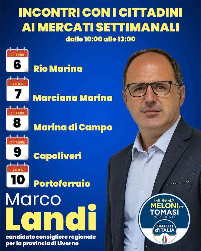 Regionali, agenda elettorale - 5 giorni di incontri con cittadini e commercianti dell'Elba per Marco Landi