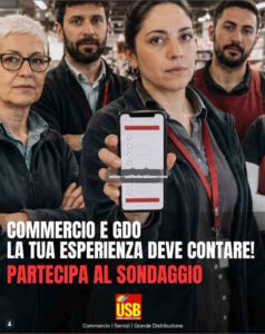 Commercio e grande distribuzione, USB lancia un sondaggio: «Vogliamo conoscere le reali condizioni di chi lavora»